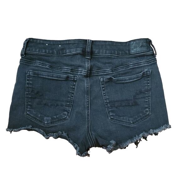 American Eagle Hi-Rise Shortie Lace Embroidery Black Denim Shorts Women's 10 - Picture 3 of 14